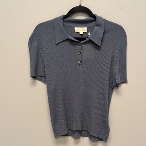 Marled Blue Button Down Shirt Classic Top Wool Blend Size XL NWT